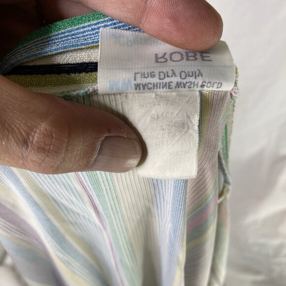 Triacetate Nylon Terry fuzzy textured short Robe striped Cover Up Womens Small - Picture 4 of 16